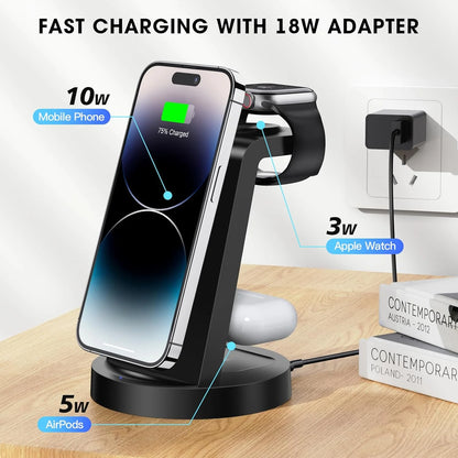 ETEPEHI 3-in-1 Wireless Charging Station - Fast 18W Dock for iPhone 17/16/15/14/13/12/11, Apple Watch & AirPods (4/3/Pro)