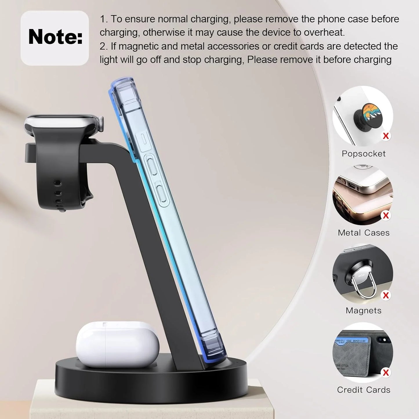 ETEPEHI 3-in-1 Wireless Charging Station - Fast 18W Dock for iPhone 17/16/15/14/13/12/11, Apple Watch & AirPods (4/3/Pro)